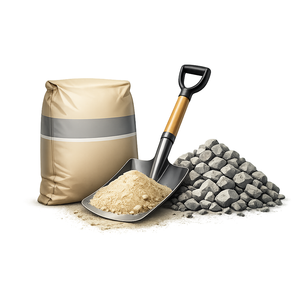 Cimento, areia e brita